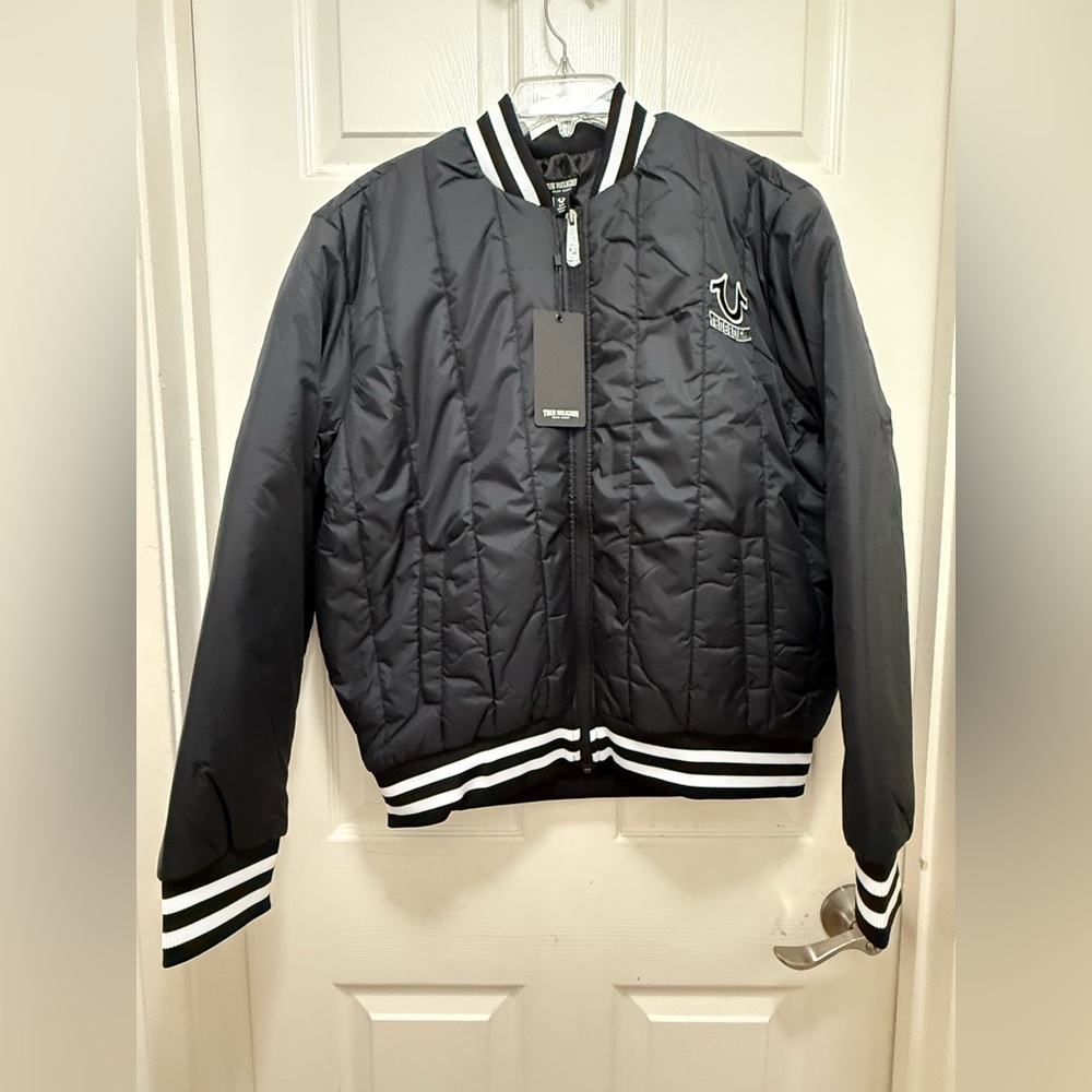 True Religion Black and White Bomber Jacket- Size S